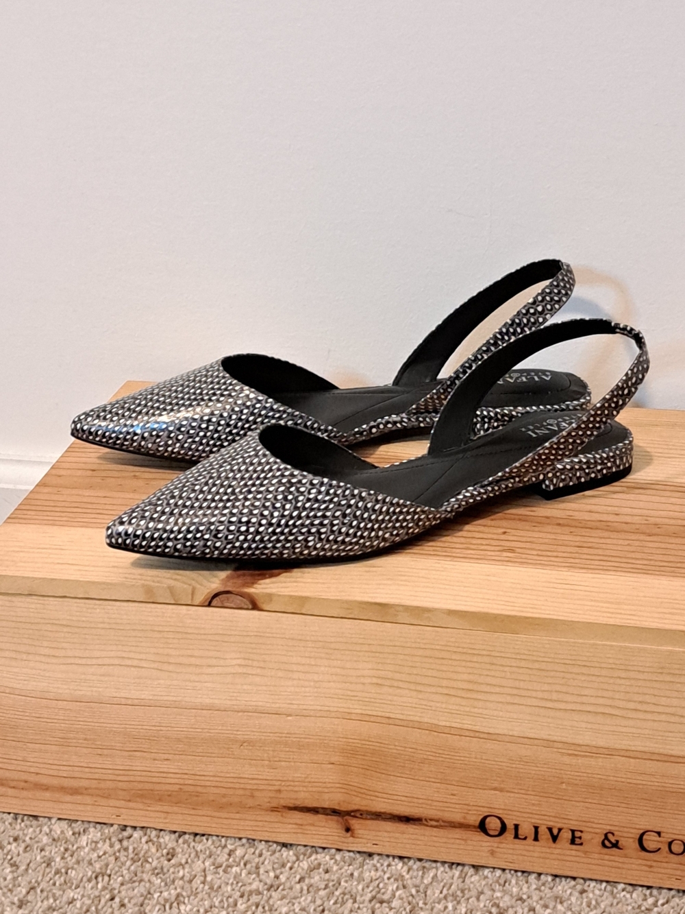 NIB Alfani Black, Gray & White Pointed Slingback Flats Misses Size 10M